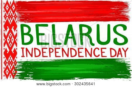 Belarus Independence Day, July 3 Holiday Celebrate Card With Paint Brush Strokes. Patriotic Belaruss