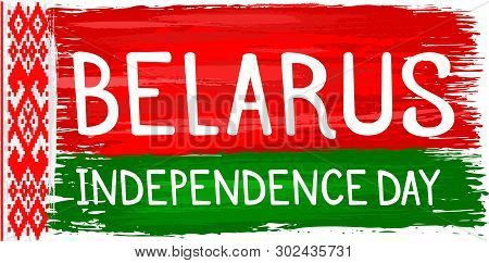 Belarus Independence Day, July 3 Holiday Celebrate Card With Paint Brush Strokes. Patriotic Belaruss