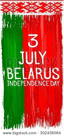 Belarus Independence Day, July 3 Holiday Celebrate Card With Paint Brush Strokes. Patriotic Belaruss