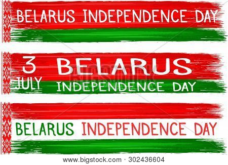 Belarus Independence Day, July 3 Holiday Celebrate Card With Paint Brush Strokes. Patriotic Belaruss