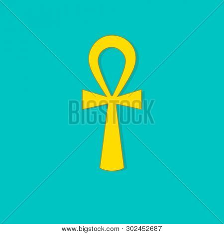 Golden ankh icon. Clipart image isolated on background