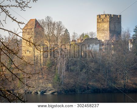 Ruin Lichtenfels In The Ottensteiner Reservoir In The Waldviertel In Spring