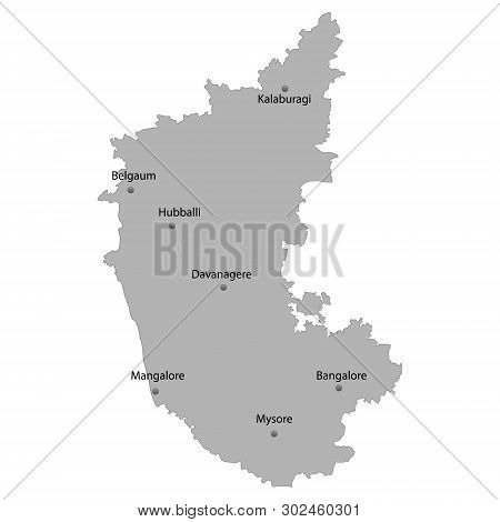 High Quality Map Of Karnataka Is A State Of India. With Main Cities Location
