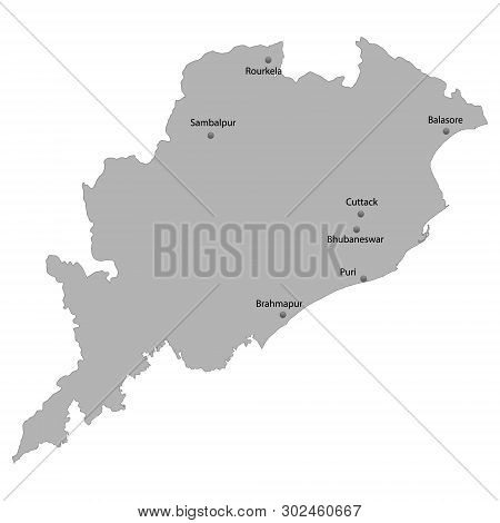 High Quality Map Of Odisha Is A State Of India. With Main Cities Location
