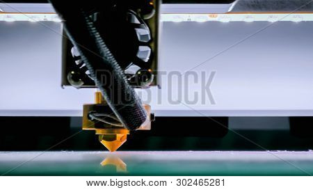 Three Dimensional Printer During Work At 3d Science Technology Exhibition. 3d Printing, Additive Tec