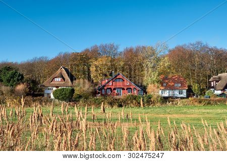 Traditional Houses In Kloster, Village On The North Of Hiddensee, A Car-free Island In The Baltic Se