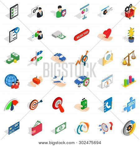 Preliminary Count Icons Set. Isometric Set Of 36 Preliminary Count Icons For Web Isolated On White B