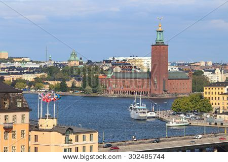 Stockholm City Skyline In Sweden. Stadshuset - City Hall.