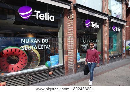 Stockholm, Sweden - August 23, 2018: Telia Telecommunications Operator Store In Stockholm, Sweden. T