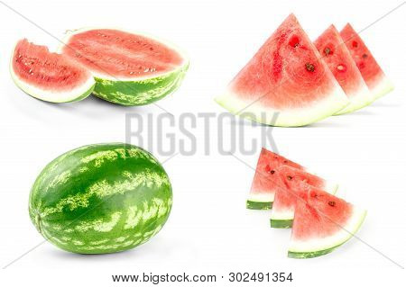 Set Of Watermelon On A White Background Cutout