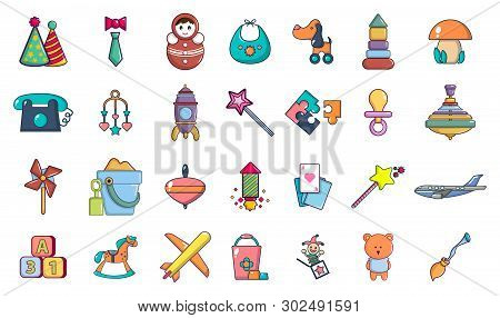Toys Icon Set. Cartoon Set Of Toys Icons For Web Design Isolated On White Background