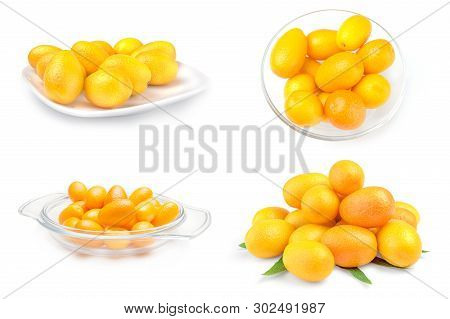 Set Of Cumquats Isolated Over A White Background