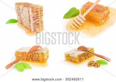 Group Of Sweet Honey Isolated Over A White Background