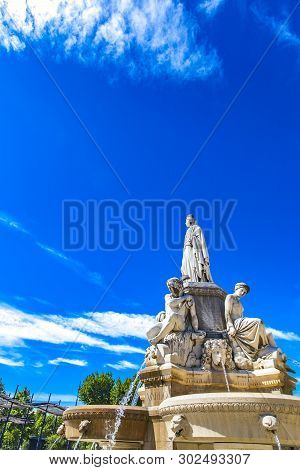 Detail Of Pradier Fountain At Esplanade Charles-de-gaulle In Nimes, France