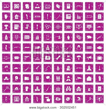 100 Violation Icons Set In Grunge Style Pink Color Isolated On White Background Illustration