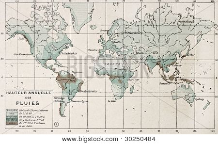 Weltkarte Niederschlag. von Paul Vidal de Lablache, Atlas Classique, Laufzeitbibliotheken Colin, Paris, 1894