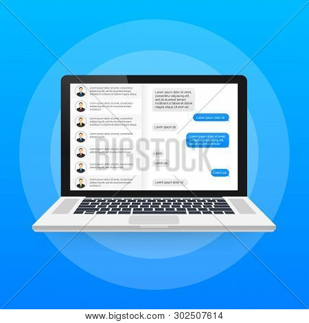 Social Network Concept. Blank Template. Laptop With Messenger Application. Vector Stock Illustration