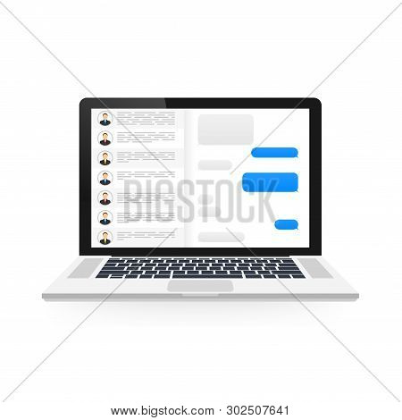 Social Network Concept. Blank Template. Laptop With Messenger Application. Vector Stock Illustration