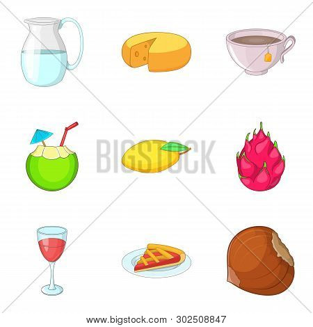 Adequate Food Icons Set. Cartoon Set Of 9 Adequate Food Icons For Web Isolated On White Background