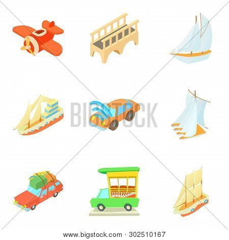 Mode Of Transport Icons Set. Cartoon Set Of 9 Mode Of Transport Icons For Web Isolated On White Back