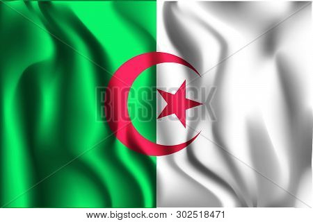 Flag Of Algeria. Rectangular Icon. Waving Effect. Vector