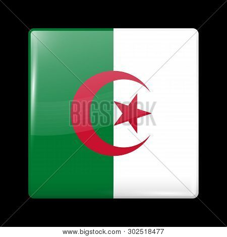 Flag Of Algeria. Glossy Icon Square Shape. Vector
