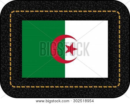 Flag Of Algeria. Vector Icon On Black Leather Backdrop. Ratio 2:3