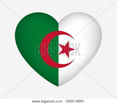 Heart Shaped National Flag Of Algeria. I Love My Country. Vector Illustration