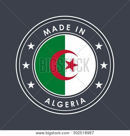 Flag Of Algeria. Round Label With Country Name For Unique National Goods. Vector