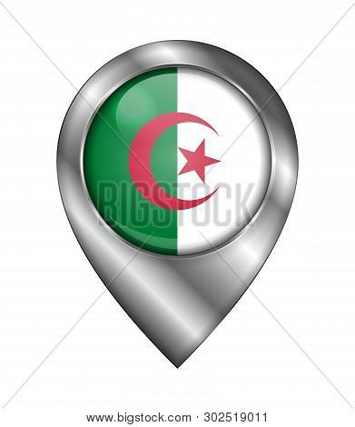 Flag Of Algeria. Vector Sign And Icon. Location Symbol Shape. Silver