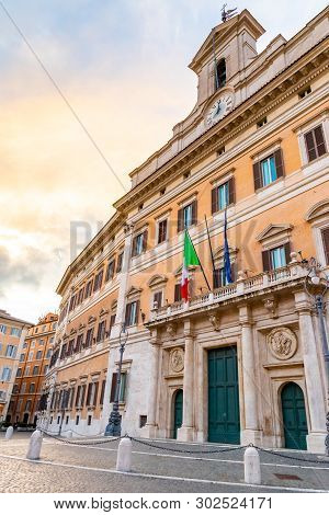 Montecitorio Palace, Seat Of Italian Chamber Of Deputies. Italian Parliament Building, Rome, Italy