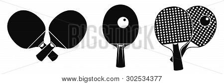 Table Tennis Equipment Icons Set. Simple Set Of Table Tennis Equipment Vector Icons For Web Design O