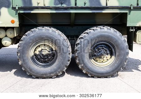 Samara, Russia - May 18, 2019: Close Up View Of Kamaz Truck Vehicles Wheel With Kama Tires