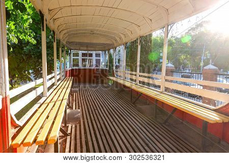 Samara, Russia - May 18, 2019: Inside Of The Retro Tram Vagon At The Outdoors Tram Museum In Samara