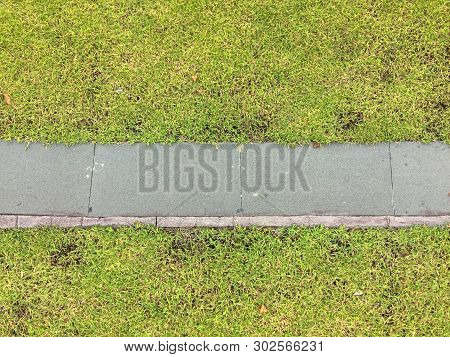 Close Up Brick Walkway And Green Grass
