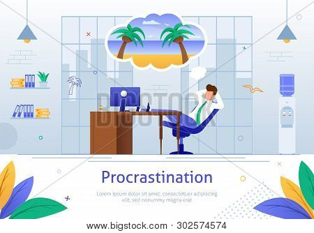 Procrastinating Businessman Sitting With Legs On Office Desk Postponing Work Banner Vector Illustrat