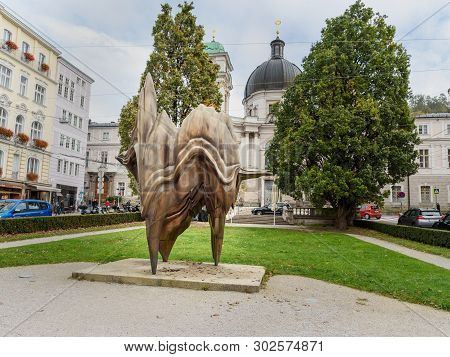 Salzburg, Austria - October 29, 2018: Bronze Sculpture Caldera By The English Artist Tony Cragg .on 
