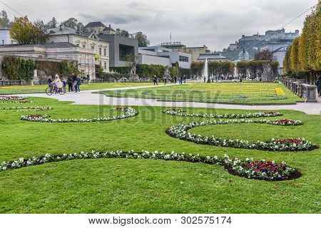 Salzburg, Austria - October 29, 2018: Mirabellgarten Or Mirabell Garden Is Garden Of Mirabell Palace