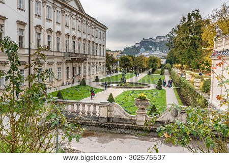 Salzburg, Austria - October 29, 2018: Mirabellgarten Or Mirabell Garden Is Garden Of Mirabell Palace