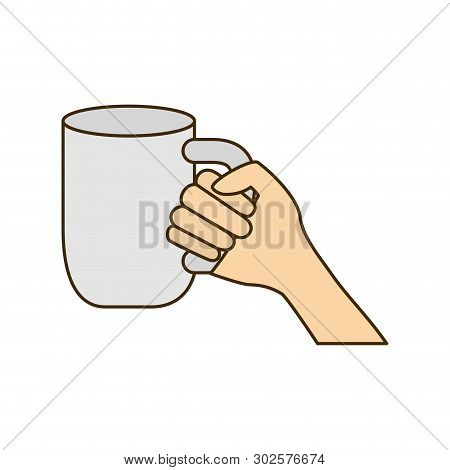 Hand With Cup Of Coffee With White Background Vector Illustration Design