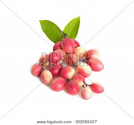 Carissa Carandas Linn,karanda, Carunda With Leaves Isolated On White Background