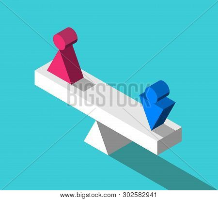 Isometric Weight Scale With Abstract Male And Female Figurines. Gender Equality, Human Rights And In