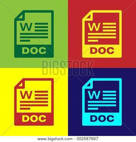 Color Doc File Document Icon. Download Doc Button Icon Isolated On Color Backgrounds. Doc File Exten