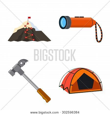 Vector Design Of Mountaineering And Peak Sign. Set Of Mountaineering And Camp Vector Icon For Stock.