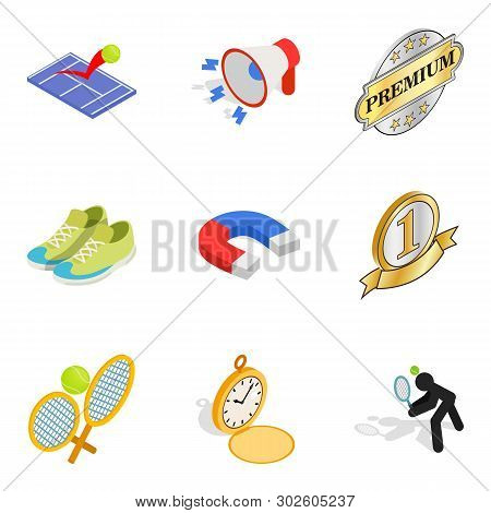 Merit Icons Set. Isometric Set Of 9 Merit Icons For Web Isolated On White Background