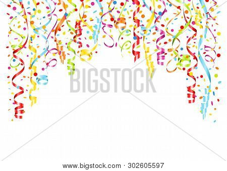 Background Colorful Streamers And Confetti Horizontal Bow