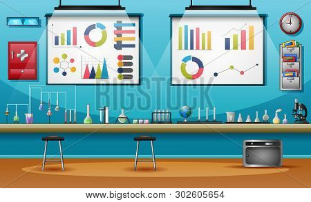 Health Laboratory Room With Table Full Of Instruments For Scientific Experiment