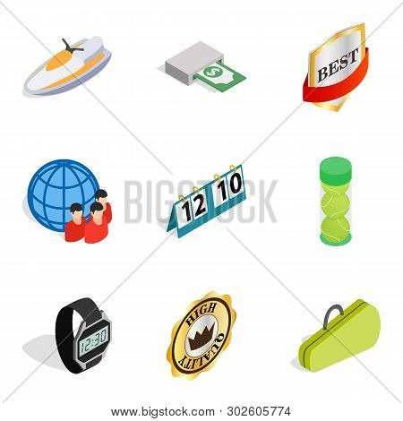 Success In Life Icons Set. Isometric Set Of 9 Success In Life Icons For Web Isolated On White Backgr