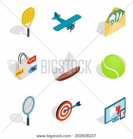 Progress Icons Set. Isometric Set Of 9 Progress Icons For Web Isolated On White Background