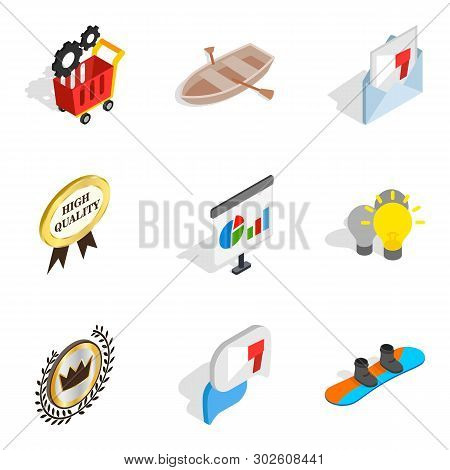 Advance Icons Set. Isometric Set Of 9 Advance Icons For Web Isolated On White Background